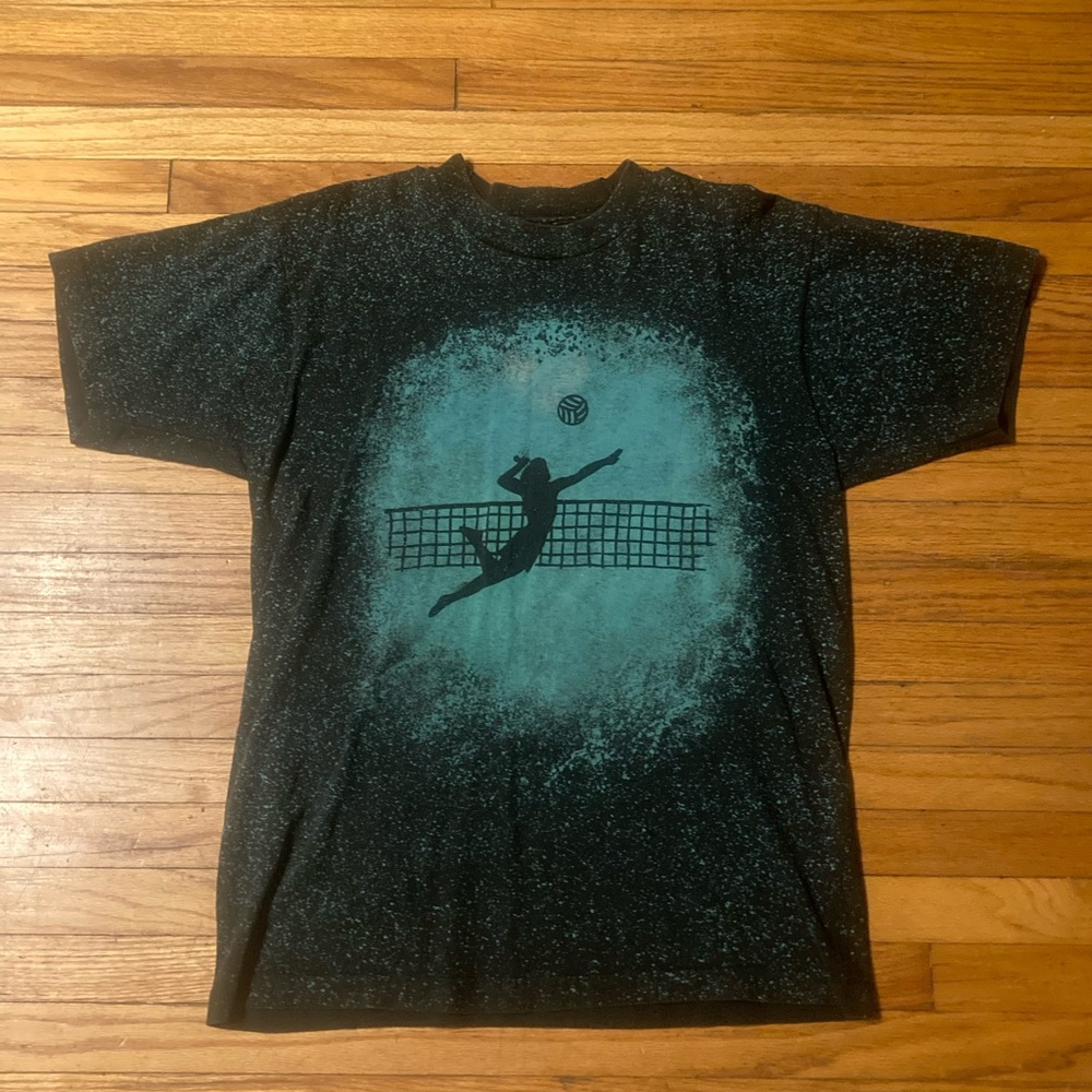 Vintage 90’s Focal Point Volley Ball Single Stitch Shirt Green Splatter Paint L